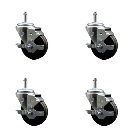 Service Caster 3.5'' Phenolic Wheel Swivel 7/16'' Grip Ring Stem Caster Set with Brake, 4PK SCC-GR20S3514-PHR-TLB-716138-4